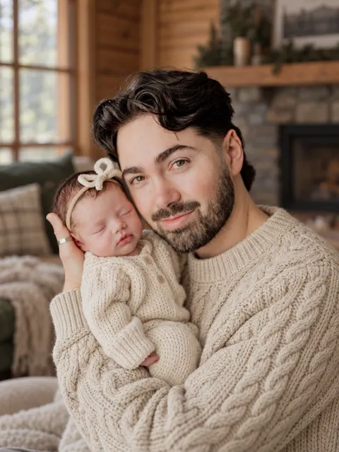 Cozy Cabin Father and Newborn-5