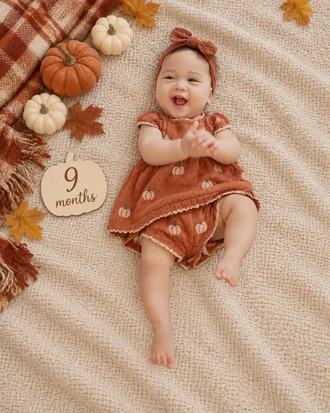 Cozy autumn 9-month pumpkin milestone-5