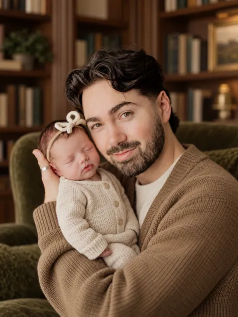 Father and Newborn in a Heritage Library-10